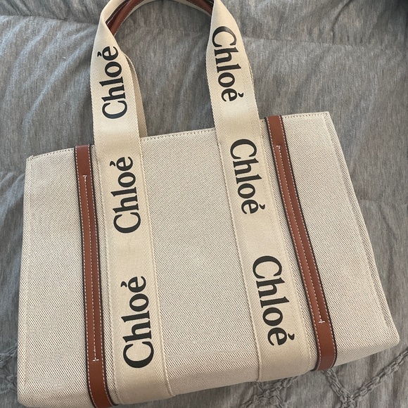 Chloe Cream and Brown Tote Bag - Picture 1 of 5